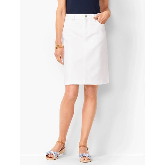 Talbots Womens White Classic Denim Skirt Size 6 Mid Rise 5-Pocket Zip Preppy - Picture 1 of 10